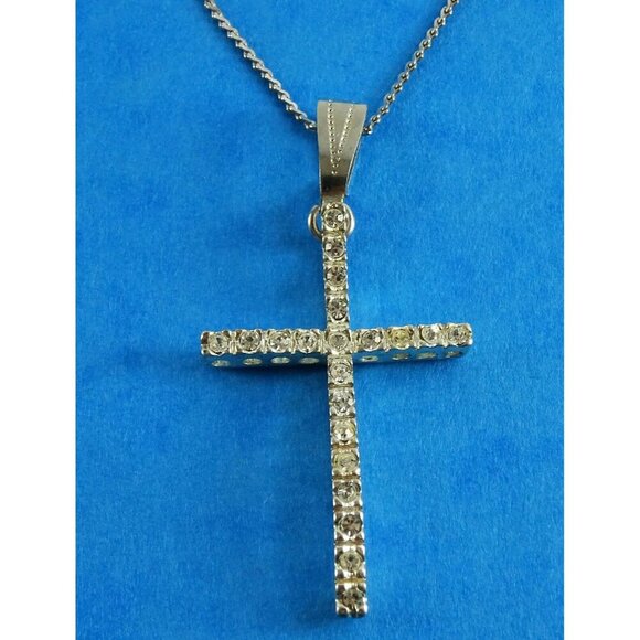 Rhinestone Cross Pendant on Chain Necklace Religious Jewelry - Picture 6 of 6